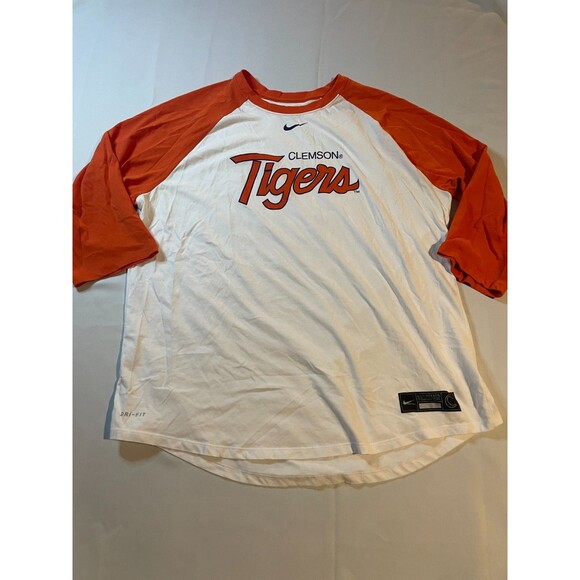 Nike Clemson Tigers Shirt Mens Size XL White Red Colorblock Dri Fit Baseball - Picture 1 of 6